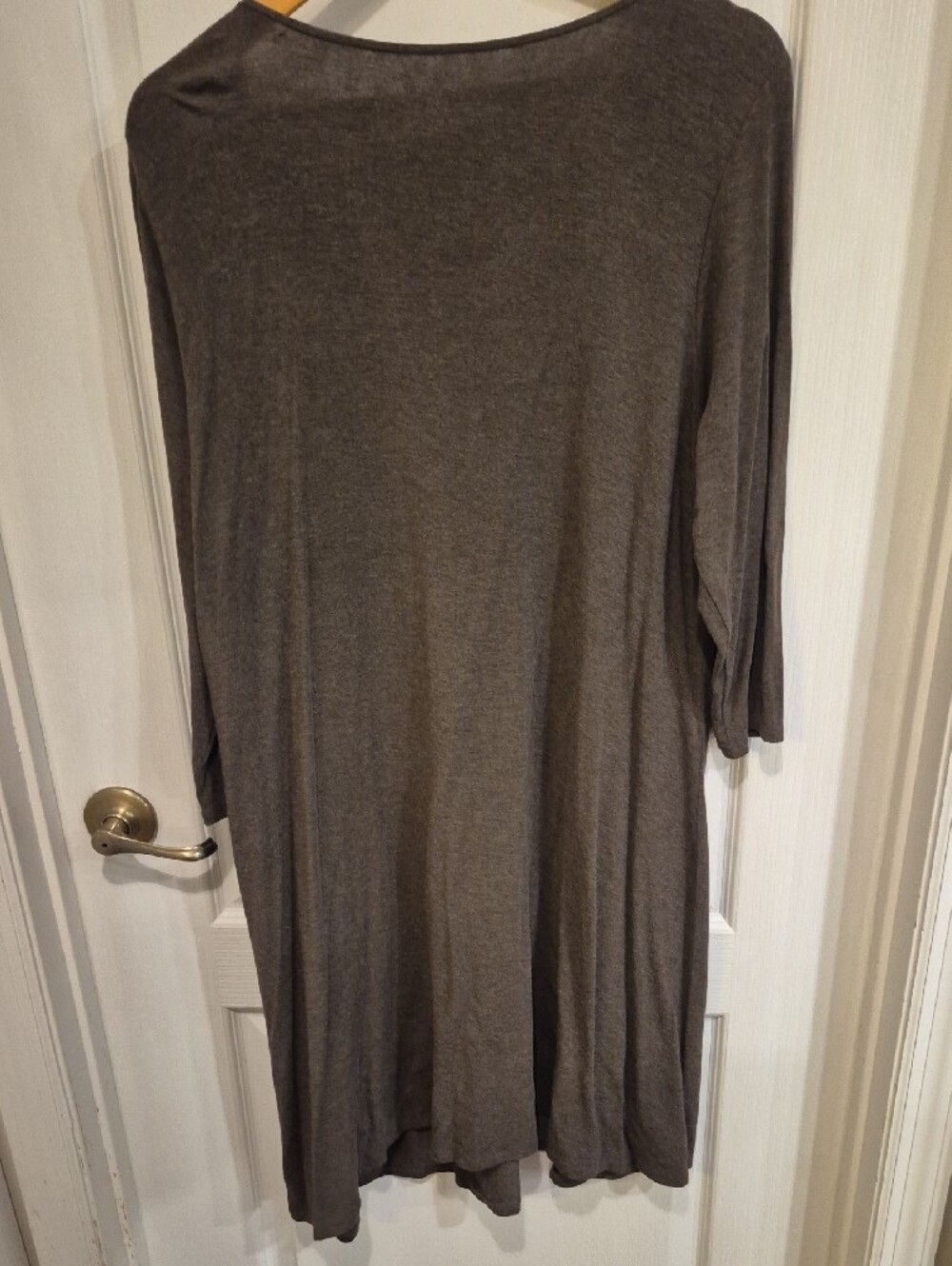 Eileen Fisher Charcoal Gray 3/4 Sleeve V-Neck Jersey Dress with Bronze Beads - Picture 8 of 8